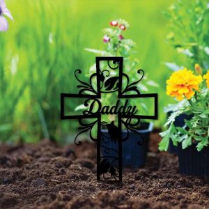 Personalized Memorial Cross Sign In Loving Memory Yard Stakes Grave Marker Cemetery Decor Custom Metal Sign 3