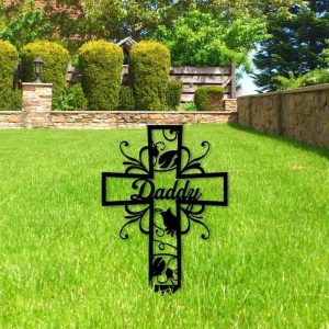 Personalized Memorial Cross Sign In Loving Memory Yard Stakes Grave Marker Cemetery Decor Custom Metal Sign 4