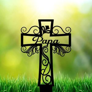 Personalized Memorial Cross Sign Yard Stakes Grave Marker Cemetery Decor Custom Metal Sign 1