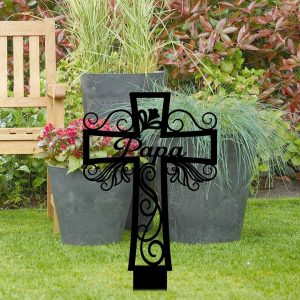 Personalized Memorial Cross Sign Yard Stakes Grave Marker Cemetery Decor Custom Metal Sign