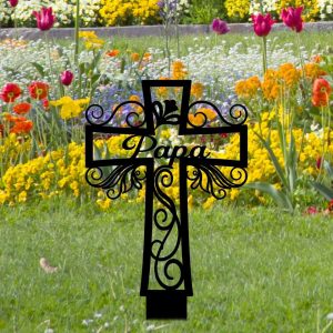 Personalized Memorial Cross Sign Yard Stakes Grave Marker Cemetery Decor Custom Metal Sign 3