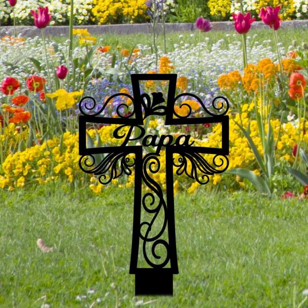 Personalized Memorial Cross Sign Yard Stakes Grave Marker Cemetery Decor Custom Metal Sign