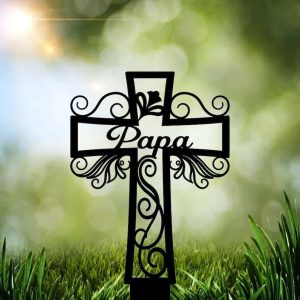 Personalized Memorial Cross Sign Yard Stakes Grave Marker Cemetery Decor Custom Metal Sign 4