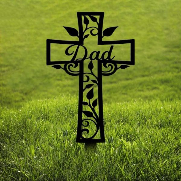 Personalized Memorial Cross Sign Yard Stakes In Loving Memory Sympathy Gift Grave Marker Cemetery Decor Custom Metal Sign