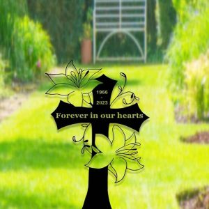 Personalized Memorial Cross Sign Yard Stakes Loss Of Loved One Grave Marker Cemetery Decor Custom Metal Sign 2