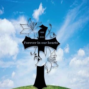 Personalized Memorial Cross Sign Yard Stakes Loss Of Loved One Grave Marker Cemetery Decor Custom Metal Sign 4