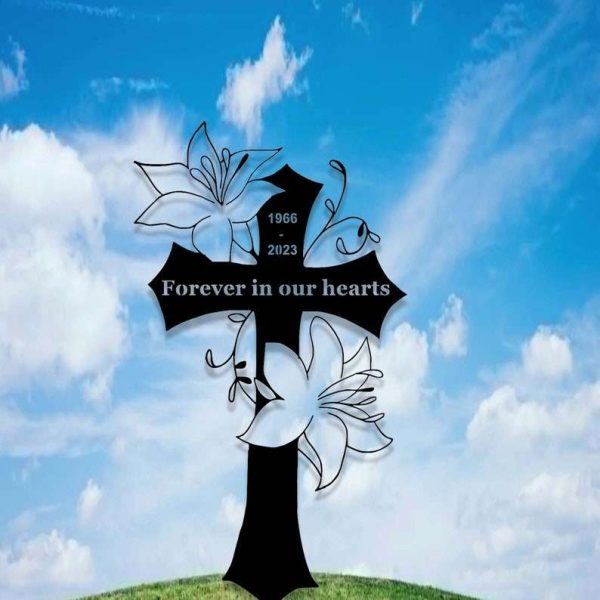 Personalized Memorial Cross Sign Yard Stakes Loss Of Loved One Grave Marker Cemetery Decor Custom Metal Sign