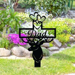 Personalized Memorial Deer Hunting Sign Yard Stakes Dad Hunter Grave Marker Cemetery Decor Custom Metal Sign