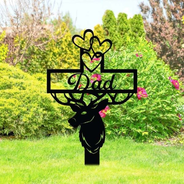 Personalized Memorial Deer Hunting Sign Yard Stakes Dad Hunter Grave Marker Cemetery Decor Custom Metal Sign