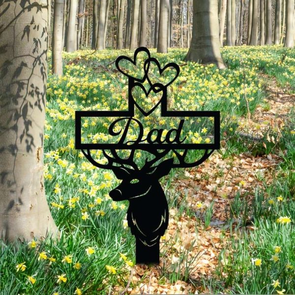 Personalized Memorial Deer Hunting Sign Yard Stakes Dad Hunter Grave Marker Cemetery Decor Custom Metal Sign