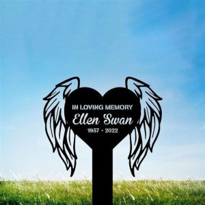 Personalized Memorial Heart With Wings Memorial Sign Yard Stakes In Loving Memory Grave Marker Cemetery Decor Custom Metal Sign 4