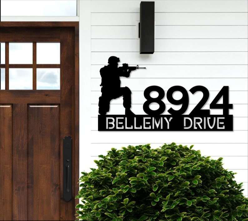 Personalized Military Address Sign Soldier Army Veteran House Number Plaque Custom Metal Sign 1