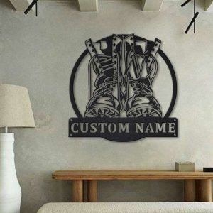 Personalized Military Boots Fallen Soldier Sign Independence Day US Army Veteran Day Patriotic Decor Gift Custom Metal Sign 1