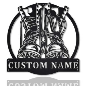 Personalized Military Boots Fallen Soldier Sign Independence Day US Army Veteran Day Patriotic Decor Gift Custom Metal Sign