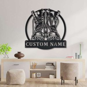 Personalized Military Boots Fallen Soldier Sign Independence Day US Army Veteran Day Patriotic Decor Gift Custom Metal Sign 3