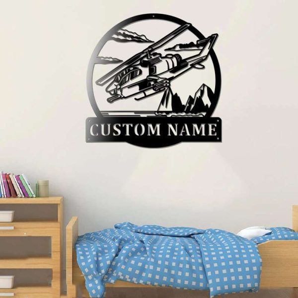 Personalized Military Weapon Helicopter Sign Aircraft Hangar Pilot Name Sign Airforce Patriotic Decor Gift Custom Metal Sign