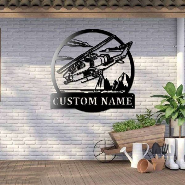 Personalized Military Weapon Helicopter Sign Aircraft Hangar Pilot Name Sign Airforce Patriotic Decor Gift Custom Metal Sign