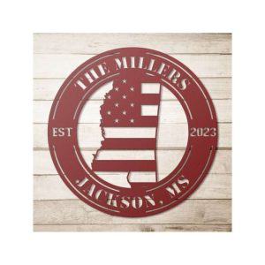 Personalized Mississippi State Sign Independence Day MS American Flag Veteran Day Patriotic Decor Gift Custom Metal Sign 1