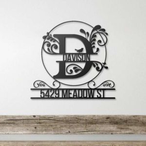 Personalized Monogram Address Sign House Number Plaque Custom Metal Sign