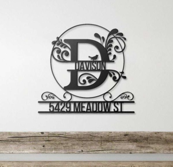 Personalized Monogram Address Sign House Number Plaque Custom Metal Sign