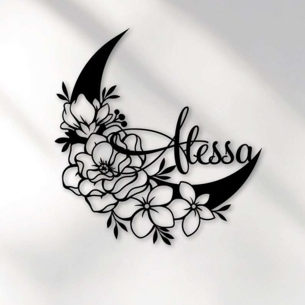 Personalized Moon Flower Garden Custom Name Decorative Custom Metal Sign Housewarming Gift