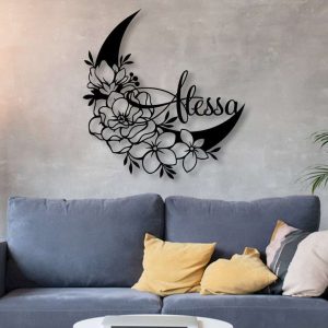 Personalized Moon Flower Garden Custom Name Decorative Custom Metal Sign Housewarming Gift 3