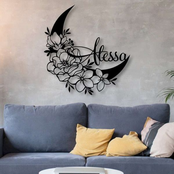 Personalized Moon Flower Garden Custom Name Decorative Custom Metal Sign Housewarming Gift