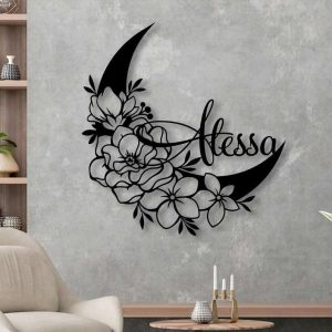 Personalized Moon Flower Garden Custom Name Decorative Custom Metal Sign Housewarming Gift 4