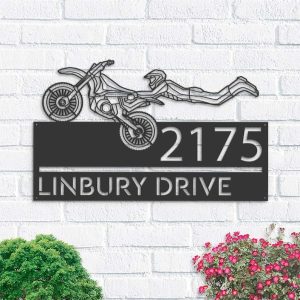 Personalized Motocross Dirtbike Biker Address Sign House Number Plaque Custom Metal Sign 1