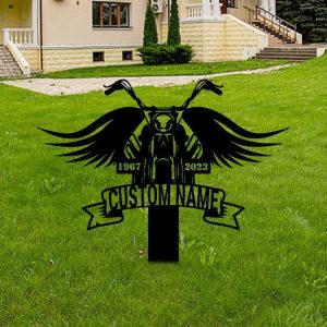 Personalized Motocycle Memorial Sign Yard Stakes Riding With Angels Grave Marker Cemetery Decor Custom Metal Sign 3