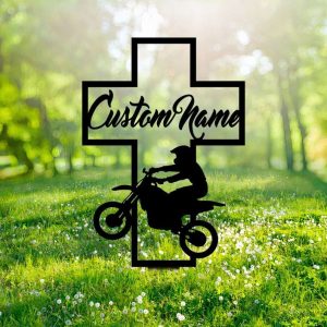 Personalized Motorbike Rider Memorial Sign Yard Stakes Biker Cross Grave Marker Cemetery Decor Custom Metal Sign 1