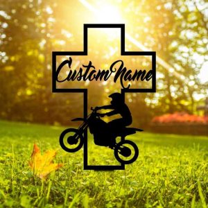 Personalized Motorbike Rider Memorial Sign Yard Stakes Biker Cross Grave Marker Cemetery Decor Custom Metal Sign 2