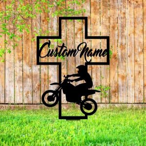 Personalized Motorbike Rider Memorial Sign Yard Stakes Biker Cross Grave Marker Cemetery Decor Custom Metal Sign 3