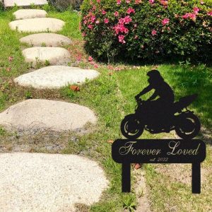 Personalized Motorcycle Biker Memorial Sign Yard Stakes Grave Marker Cemetery Decor Custom Metal Sign 2