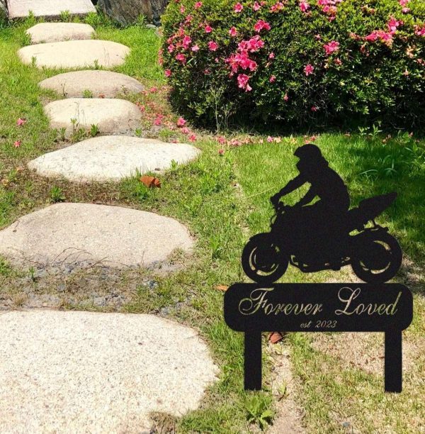 Personalized Motorcycle Biker Memorial Sign Yard Stakes Grave Marker Cemetery Decor Custom Metal Sign