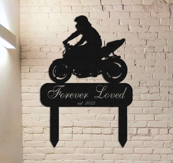 Personalized Motorcycle Biker Memorial Sign Yard Stakes Grave Marker Cemetery Decor Custom Metal Sign