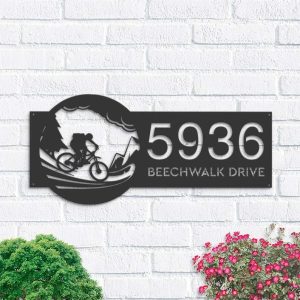 Personalized Mountain Bike Bicycle Cyclist Address Sign House Number Plaque Custom Metal Sign 1