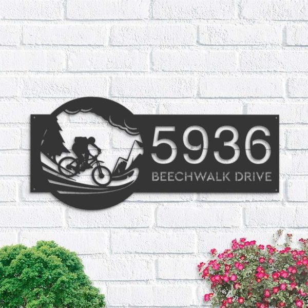 Personalized Mountain Bike Bicycle Cyclist Address Sign House Number Plaque Custom Metal Sign