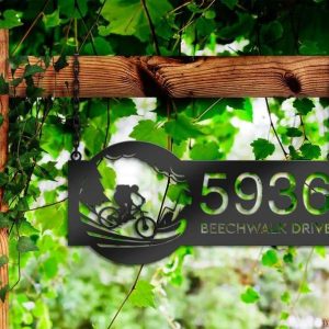 Personalized Mountain Bike Bicycle Cyclist Address Sign House Number Plaque Custom Metal Sign