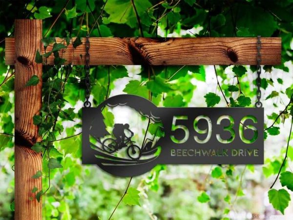 Personalized Mountain Bike Bicycle Cyclist Address Sign House Number Plaque Custom Metal Sign