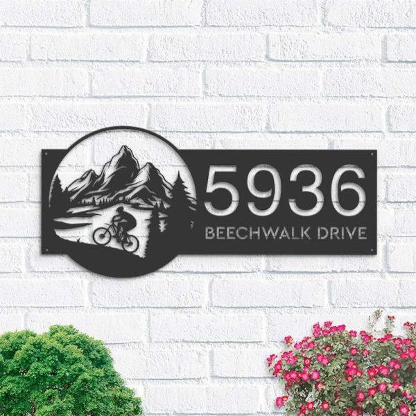 Personalized Mountain Bike Biker MTB V1 Address Sign House Number Plaque Custom Metal Sign