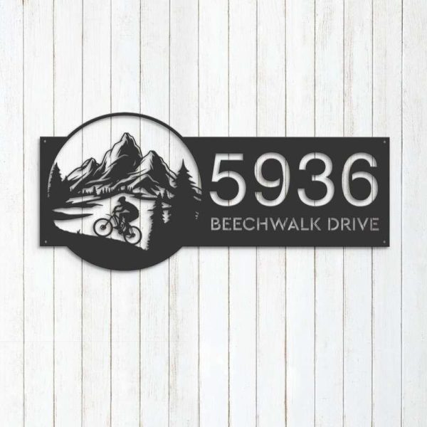 Personalized Mountain Bike Biker MTB V1 Address Sign House Number Plaque Custom Metal Sign