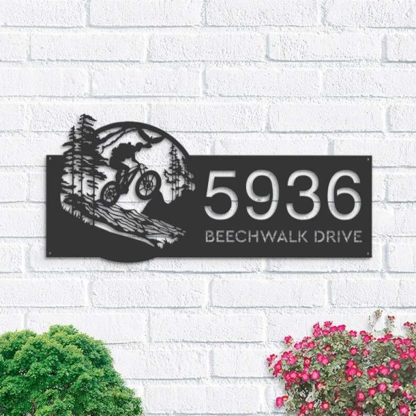 Personalized Mountain Bike Biker MTB V2 Address Sign House Number Plaque Custom Metal Sign