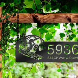 Personalized Mountain Bike Biker MTB V2 Address Sign House Number Plaque Custom Metal Sign 3