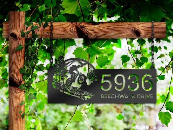 Personalized Mountain Bike Biker MTB V2 Address Sign House Number Plaque Custom Metal Sign