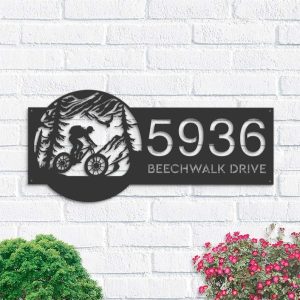 Personalized Mountain Bike Biker MTB V3 Address Sign House Number Plaque Custom Metal Sign 1