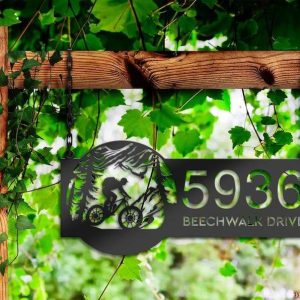 Personalized Mountain Bike Biker MTB V3 Address Sign House Number Plaque Custom Metal Sign 2