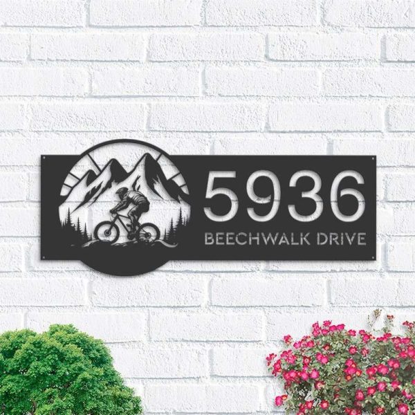 Personalized Mountain Bike Biker MTB V4 Address Sign House Number Plaque Custom Metal Sign