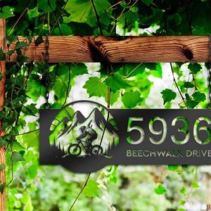 Personalized Mountain Bike Biker MTB V4 Address Sign House Number Plaque Custom Metal Sign