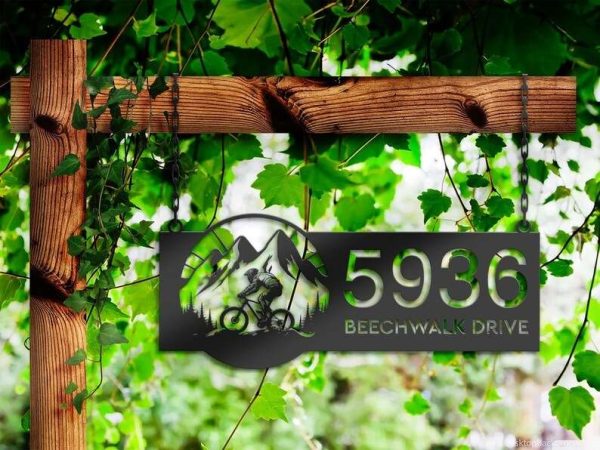 Personalized Mountain Bike Biker MTB V4 Address Sign House Number Plaque Custom Metal Sign